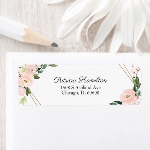 Delicate Pink Blush Floral Gold Geometric  Label