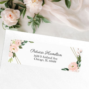 Delicate Pink Blush Floral Gold Geometric  Label