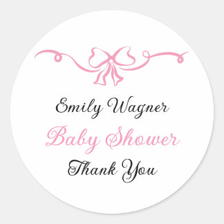 Delicate Pink Bow Baby Shower Classic Round Sticker