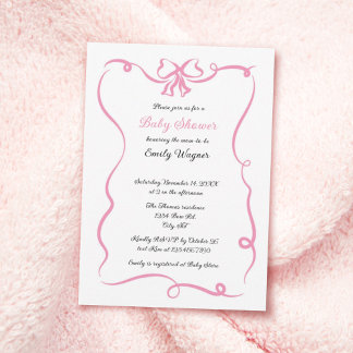 Delicate Pink Bow Baby Shower Invitation