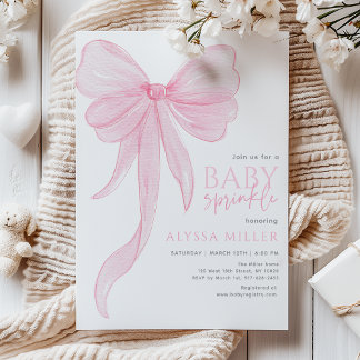 Delicate Pink Bow Girl Baby Sprinkle Invitation