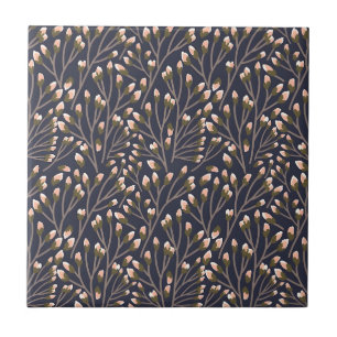Delicate Pink Buds on Brown Branches Ceramic Tile
