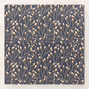 Delicate Pink Buds on Brown Branches Glass Coaster