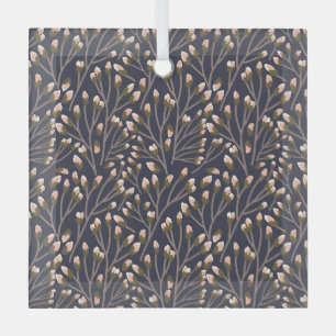 Delicate Pink Buds on Brown Branches Glass Ornament