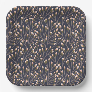Delicate Pink Buds on Brown Branches Paper Plates