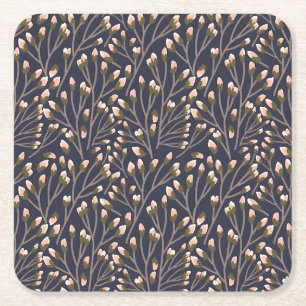 Delicate Pink Buds on Brown Branches Square Paper Coaster