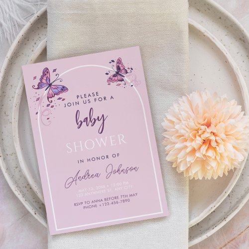 Delicate Pink Butterflies Girl Baby Shower Party  Invitation