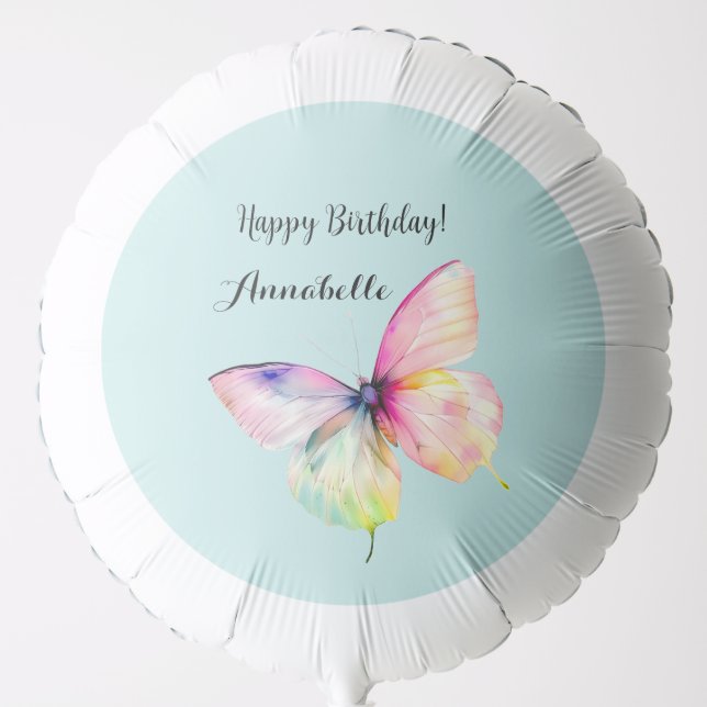 Delicate Pink Butterfly in Pastel Rainbow Colors Balloon (Front)