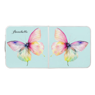 Delicate Pink Butterfly in Pastel Rainbow Colors Beer Pong Table