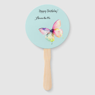 Delicate Pink Butterfly in Pastel Rainbow Colors Hand Fan