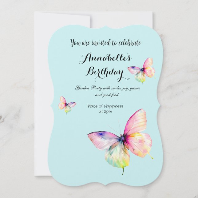 Delicate Pink Butterfly in Pastel Rainbow Colors Invitation (Front)