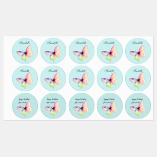 Delicate Pink Butterfly in Pastel Rainbow Colors Labels