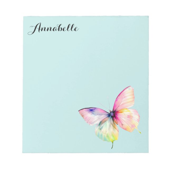 Delicate Pink Butterfly in Pastel Rainbow Colors Notepad (Front)