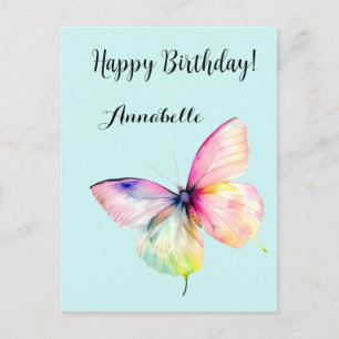Delicate Pink Butterfly in Pastel Rainbow Colors Postcard