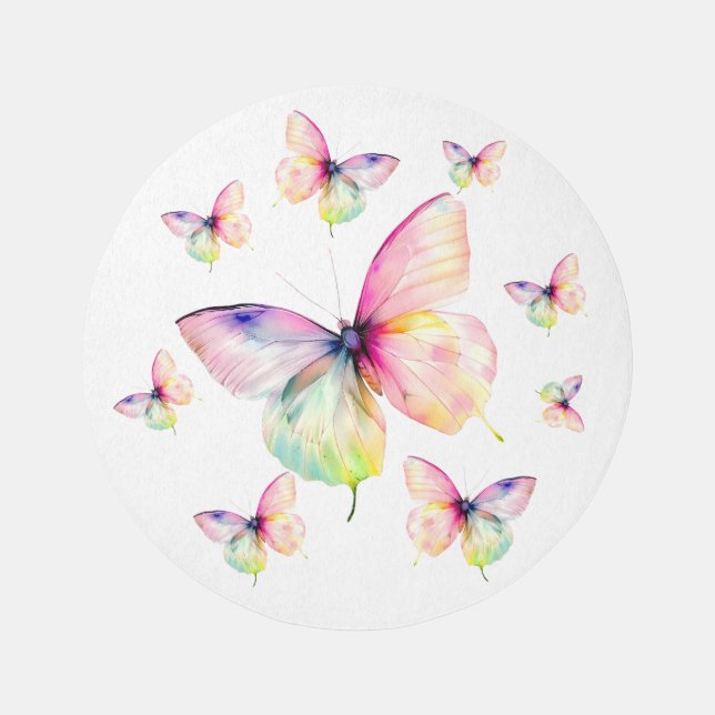 Delicate Pink Butterfly in Pastel Rainbow Colors Rug (Front)