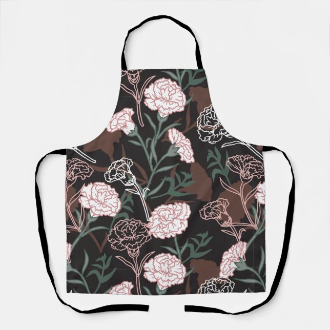  Delicate Pink Carnations with Green Leaves Floral Apron (Front)