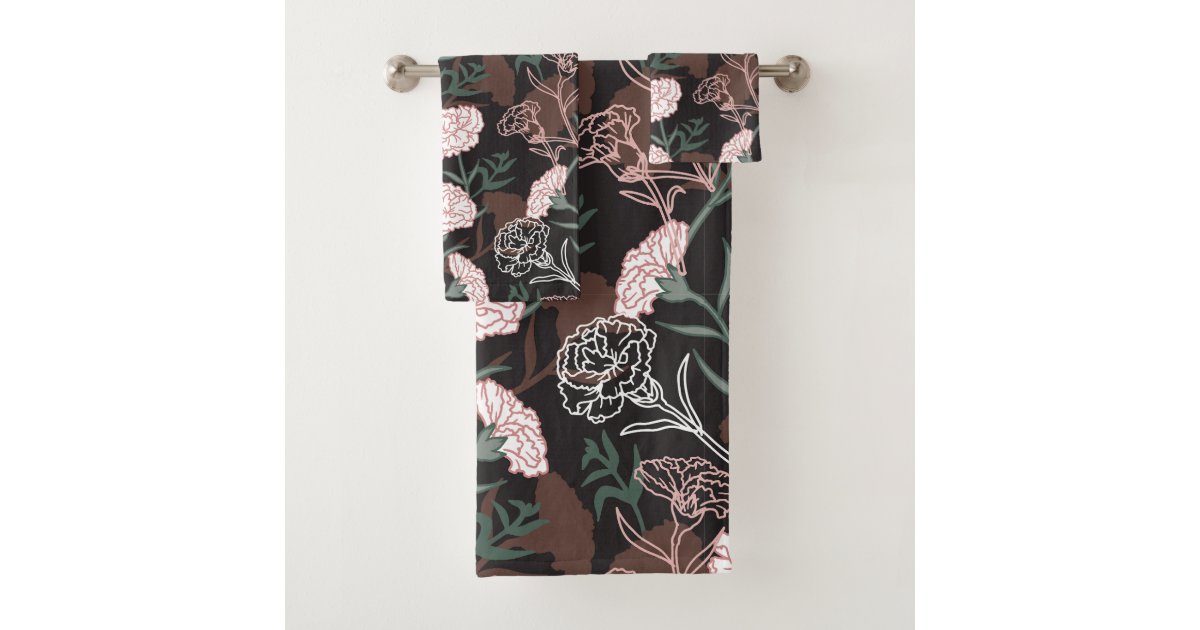 Delicate Pink Carnations with Green Leaves Floral Bath Towel Set | Zazzle