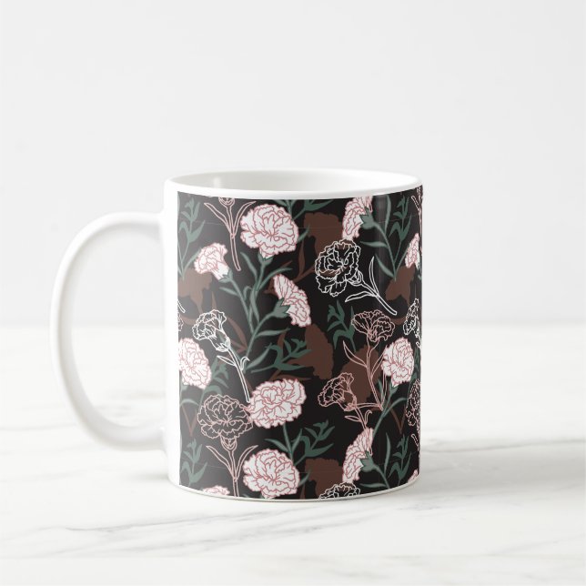  Delicate Pink Carnations with Green Leaves Floral Coffee Mug (Left)