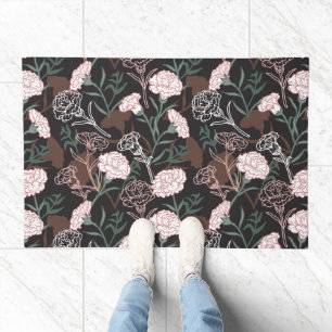  Delicate Pink Carnations with Green Leaves Floral Doormat