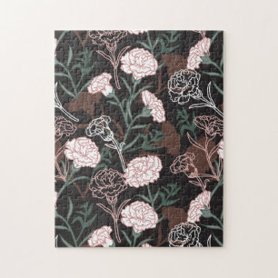 Delicate Pink Carnations with Green Leaves Floral Jigsaw Puzzle