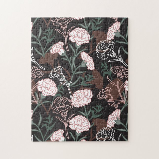  Delicate Pink Carnations with Green Leaves Floral Jigsaw Puzzle (Vertical)