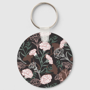  Delicate Pink Carnations with Green Leaves Floral Keychain