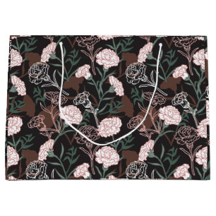  Delicate Pink Carnations with Green Leaves Floral Large Gift Bag