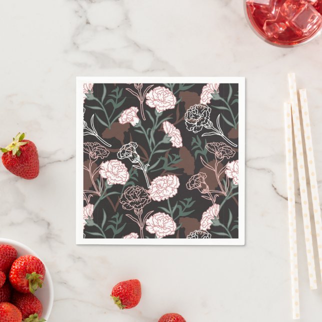  Delicate Pink Carnations with Green Leaves Floral Napkins (Insitu)