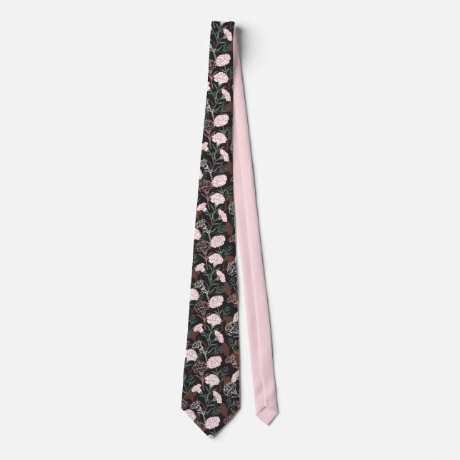  Delicate Pink Carnations with Green Leaves Floral Neck Tie (Front)
