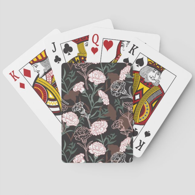  Delicate Pink Carnations with Green Leaves Floral Poker Cards (Back)