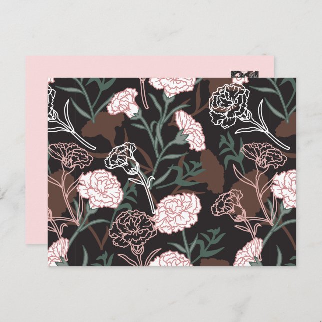 Delicate Pink Carnations with Green Leaves Floral Postcard (Front/Back)