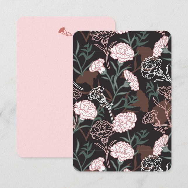  Delicate Pink Carnations with Green Leaves Floral Thank You Card (Front/Back)