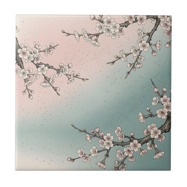 Delicate Pink Cherry Blossom Sakura Branches  Ceramic Tile (Front)