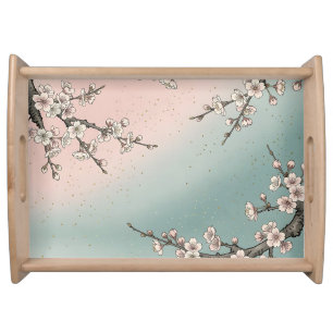 Delicate Pink Cherry Blossom Sakura Branches  Serving Tray