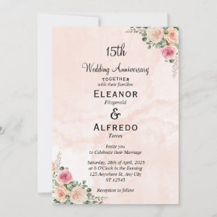Delicate Pink Cream Floral Wedding Anniversary  Invitation