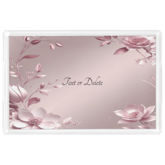 Delicate Pink Floral Acrylic Vanity Tray