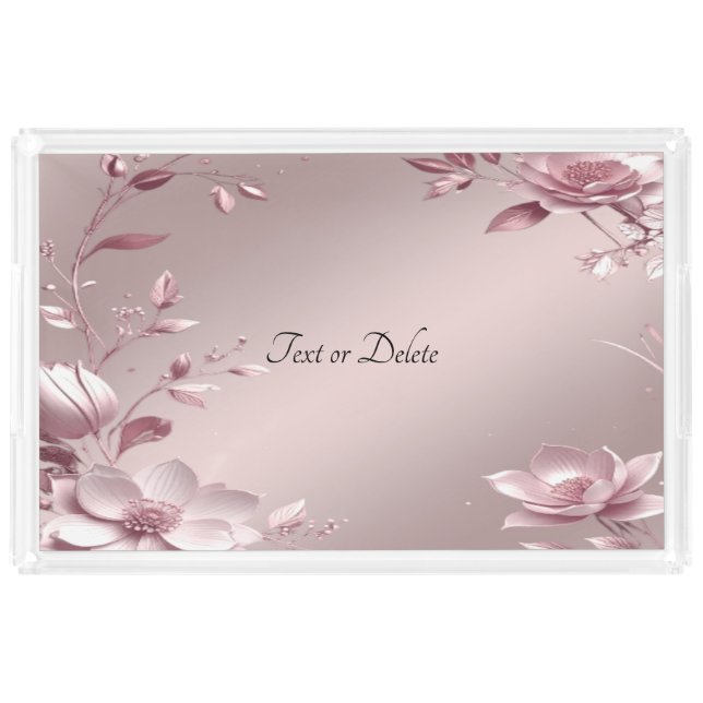 Delicate Pink Floral Acrylic Vanity Tray (Front)