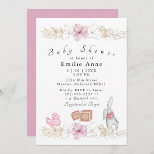 Delicate Pink Floral Baby Shower Invitation