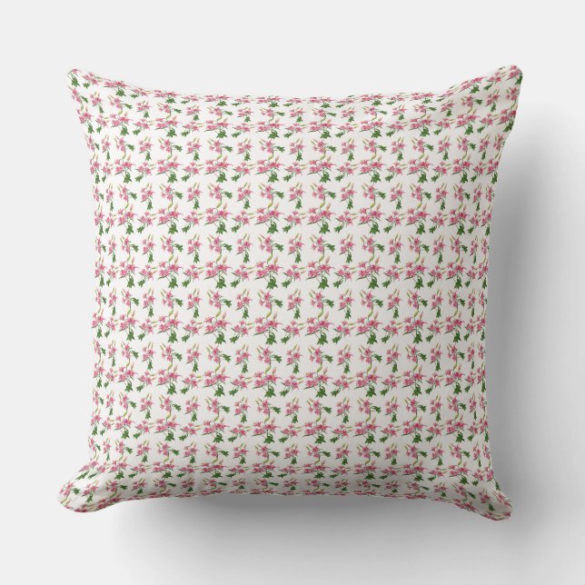 Delicate Pink Floral Botanical Pattern Throw Pillow (Front)