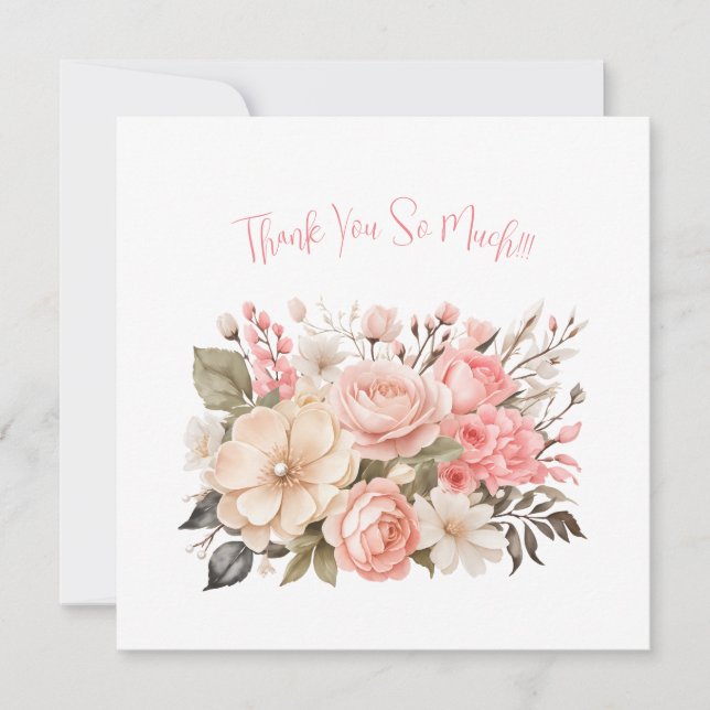 Delicate Pink Floral Bouquet Thank You Note Card (Front)