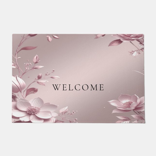 Delicate Pink Floral Doormat (Front)