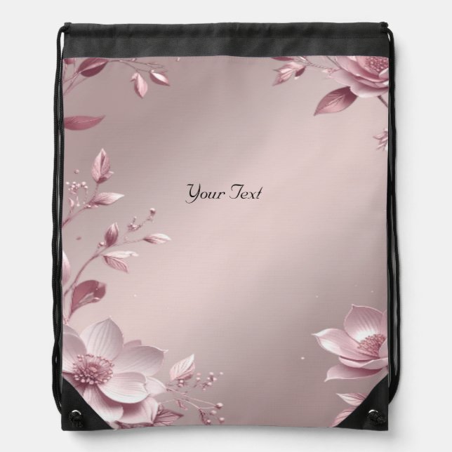 Delicate Pink Floral Drawstring Backpack (Front)
