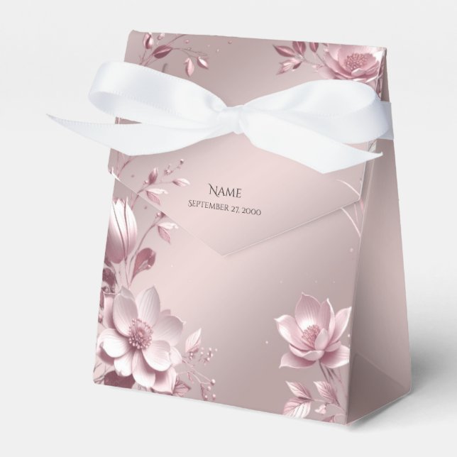 Delicate Pink Floral Favor Box (Front Side)