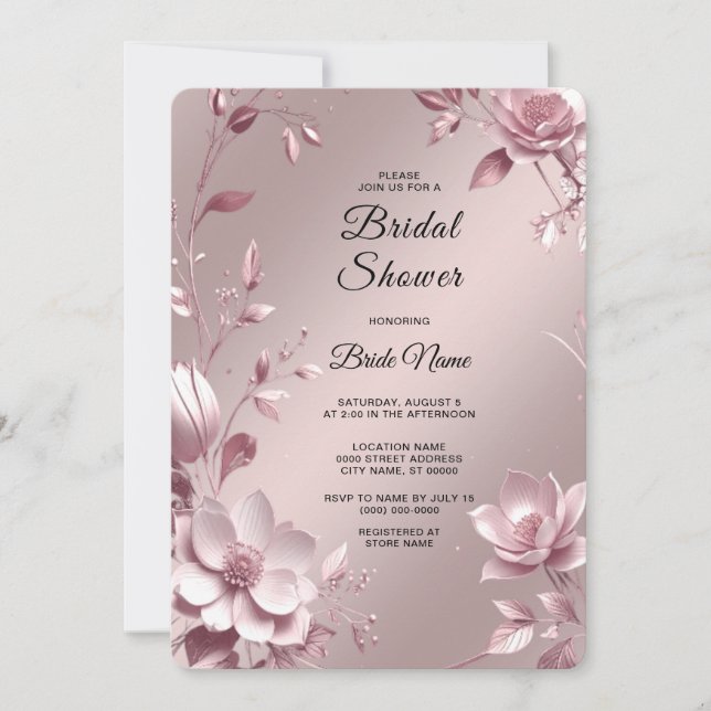 Delicate Pink Floral Frame Bridal Shower Invitation (Front)