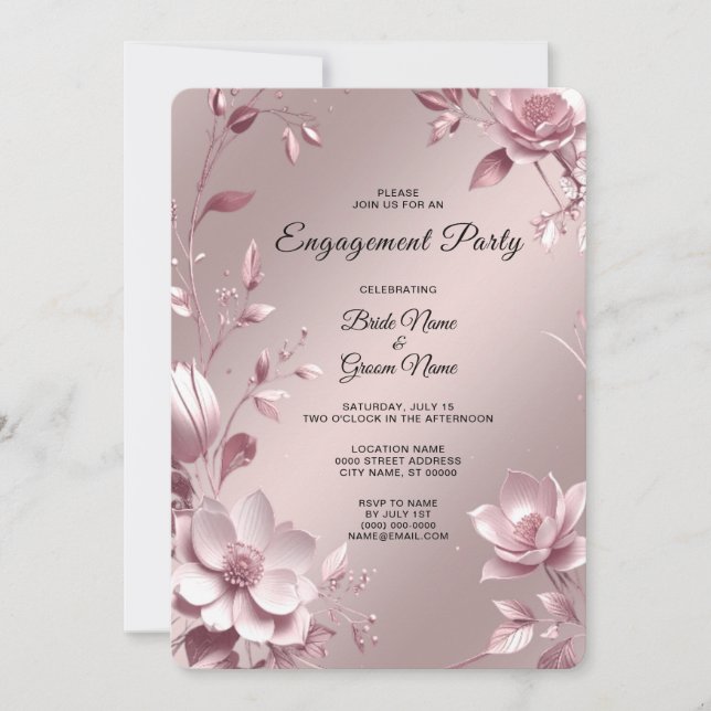 Delicate Pink Floral Frame Engagement Invitation (Front)