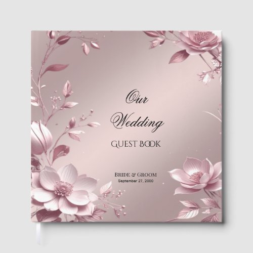 Delicate Pink Floral Frame Guest Book