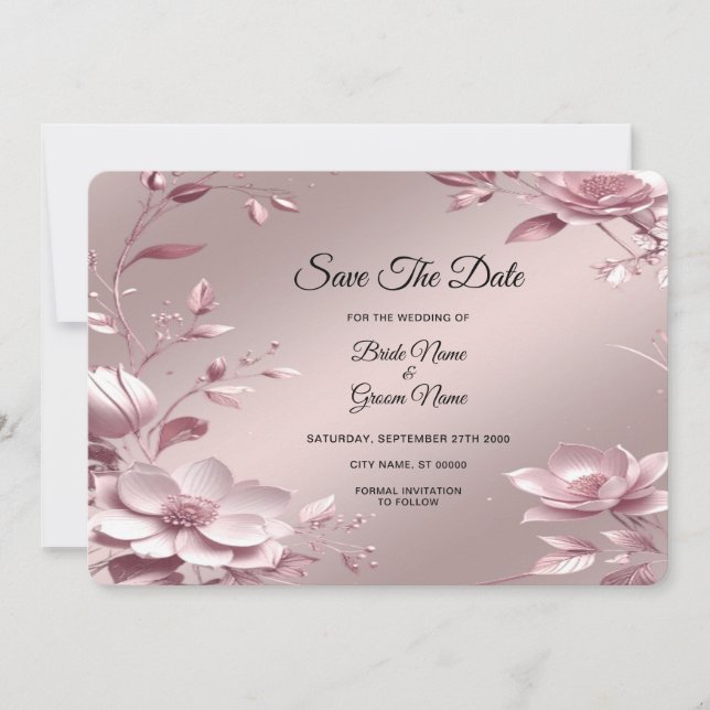 Delicate Pink Floral Frame Save The Date (Front)