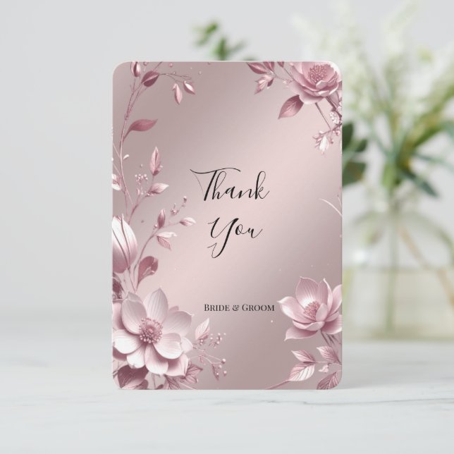 Delicate Pink Floral Frame Thank You Card (Standing Front)