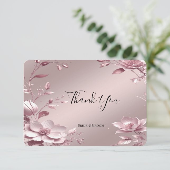 Delicate Pink Floral Frame Thank You Card (Standing Front)