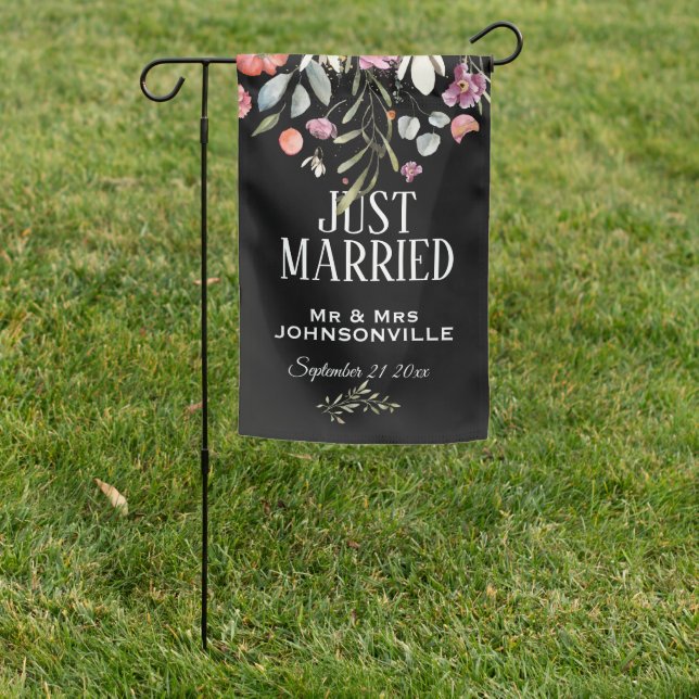 Delicate Pink Floral JUST MARRIED  Garden Flag (In SItu)